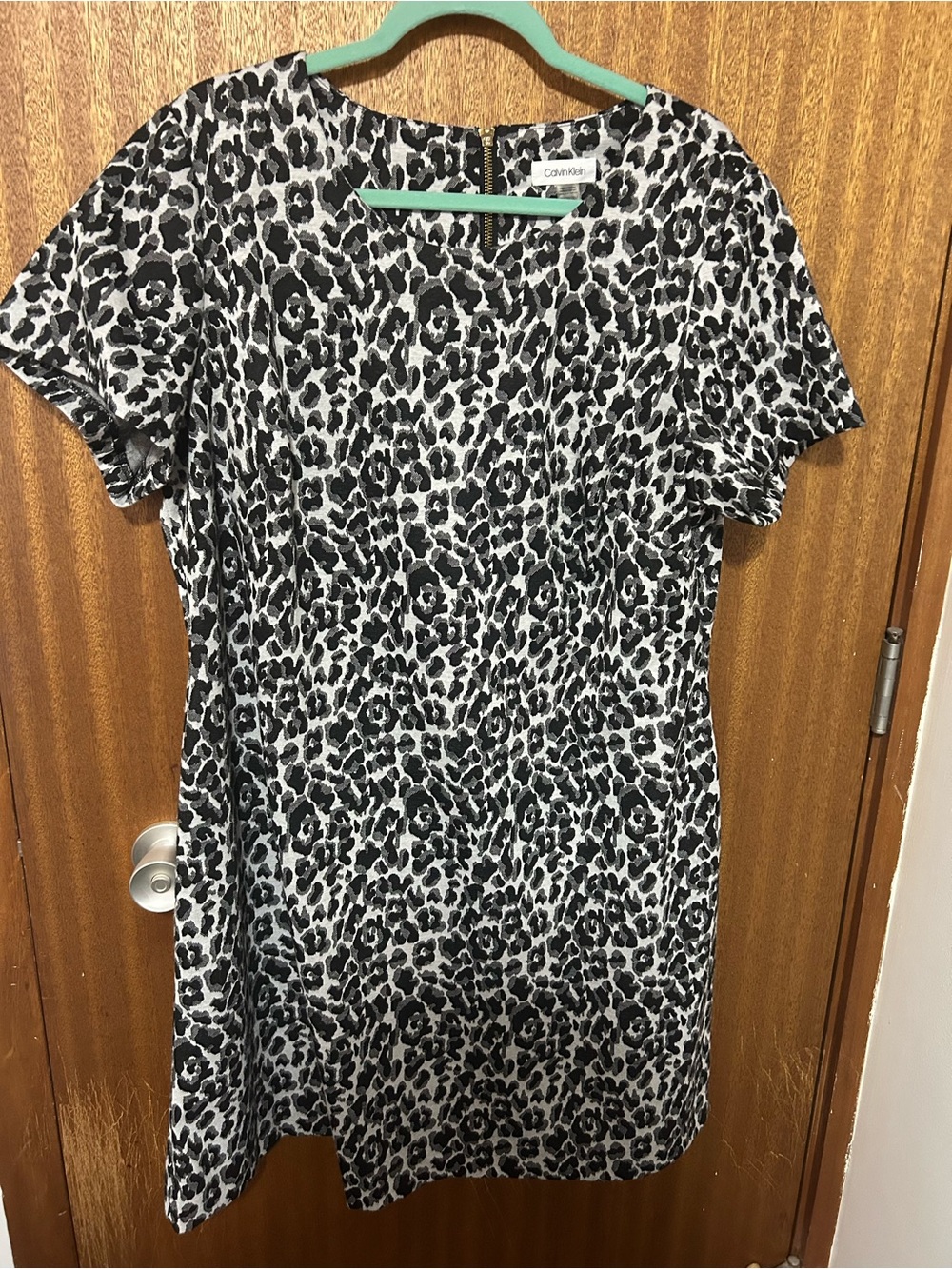 Calvin Klein Black and White Leopard Print Short Sleeve Dress